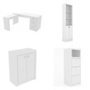 Ver imagem 2 de Conjunto 5 Peças com 1 Mesa para Escritório em L, 1 Gaveteiro, 2 Armários Baixo e 1 Armário Alto Branco