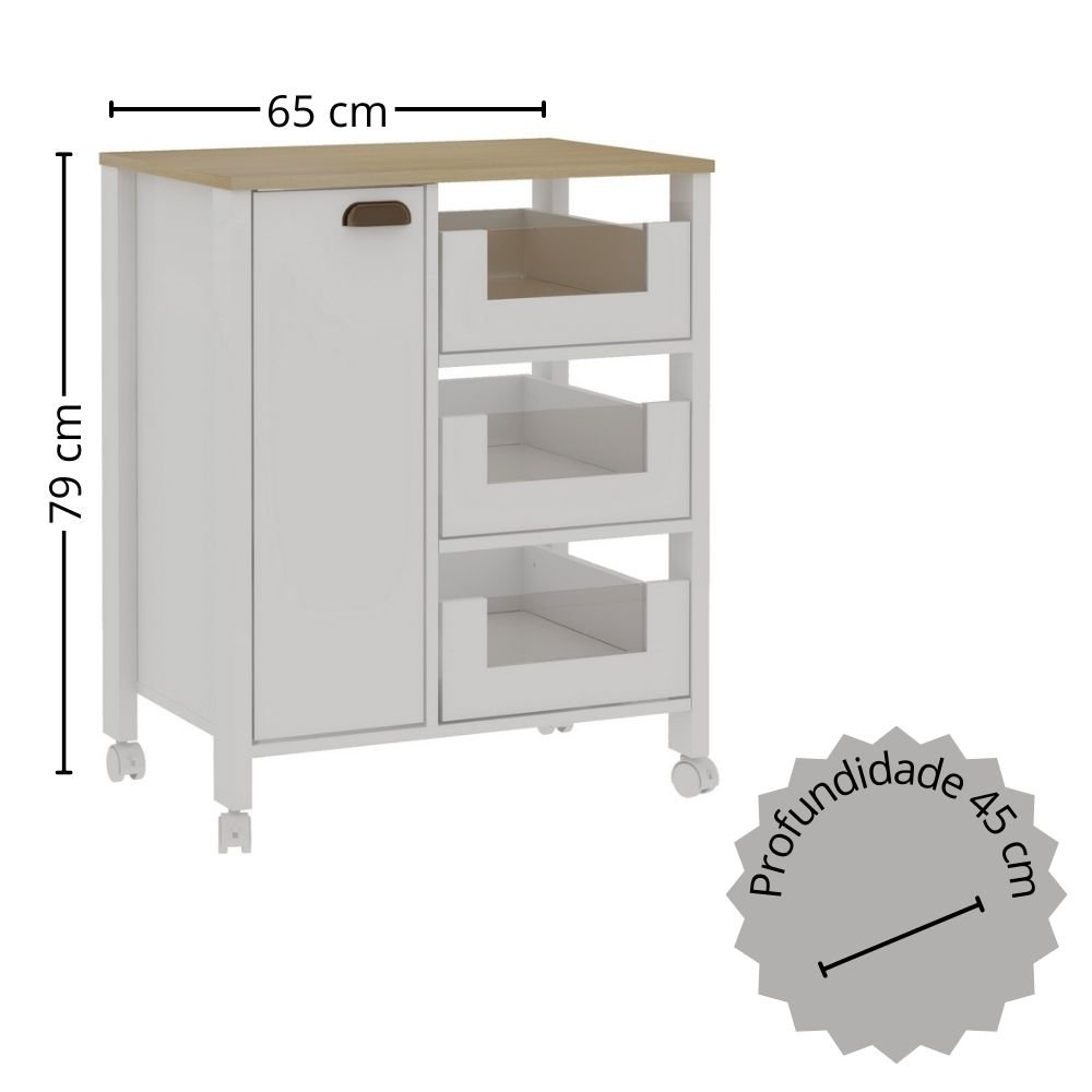 Balcao Multifuncional 1 Porta 3 Gavetas Branco/savana Genialflex - 3