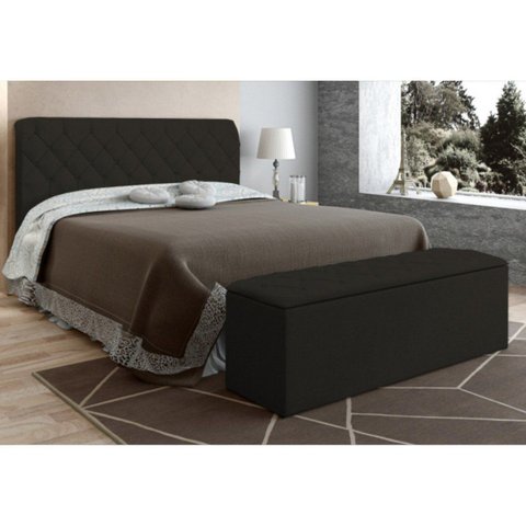 Cabeceira com Calçadeira Baú Para Colchão Box de 160 cm Paris - JS Móveis - Suede Amassado Chocolate
