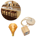 Ver imagem 1 de Kit Pendente Rústico em Madeira Maciça de 1m com Lâmpada Led Vintage Retro Diamante 4w Bocal E27 Luz