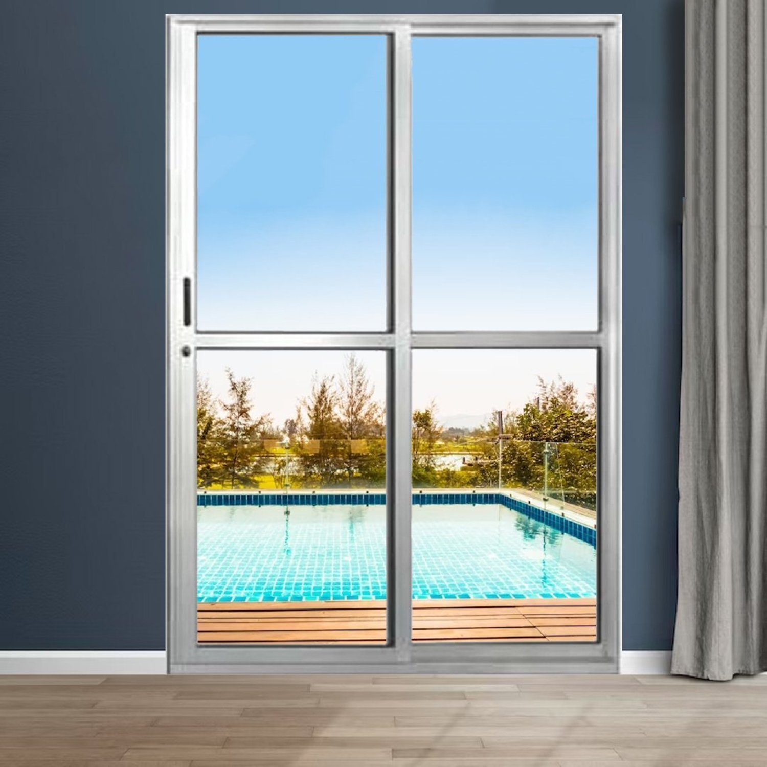 Porta Sacada de Alumínio 2 Folhas 210 x 150cm com Fechadura Linha