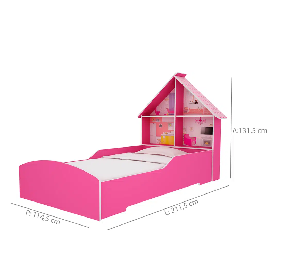 Mini-cama Infatil Casinha Gelius Proteção Lateral e Cabeceira Casinha - Pink - 7580 - 4