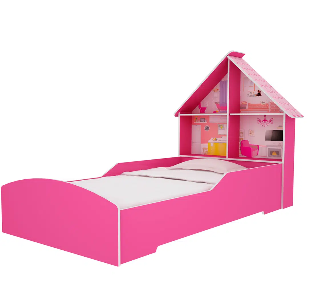 Mini-cama Infatil Casinha Gelius Proteção Lateral e Cabeceira Casinha - Pink - 7580 - 1