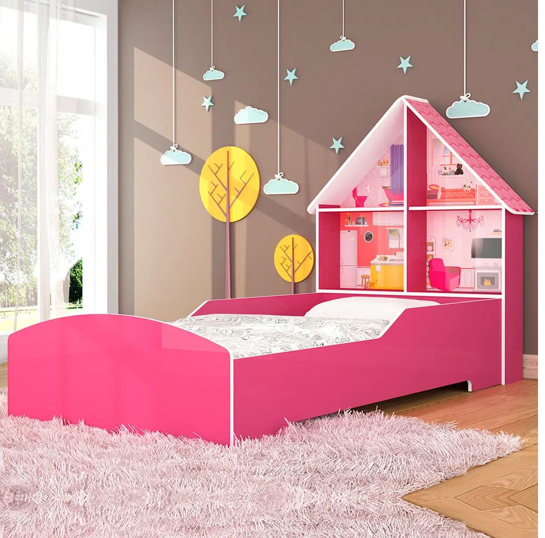 Mini-cama Infatil Casinha Gelius Proteção Lateral e Cabeceira Casinha - Pink - 7580 - 3