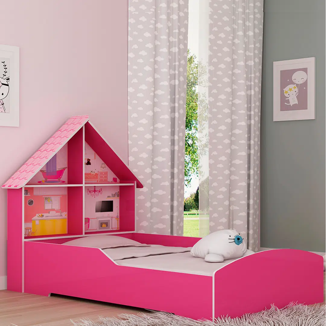 Mini-cama Infatil Casinha Gelius Proteção Lateral e Cabeceira Casinha - Pink - 7580 - 2