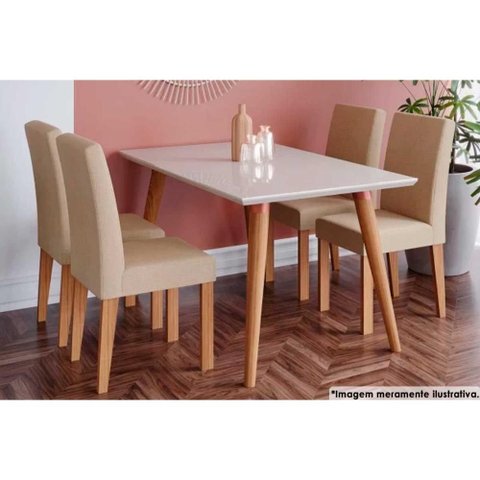 Mesa Sala Adele 130 + 4 Cad Maia Nature/Bege Cimol