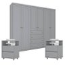 Guarda Roupa Casal Americano com Kit Mesa de Cabeceira Cinza - Henn - 1