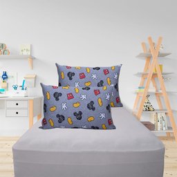 Jogo de Cama Portallar Casal Malha Mista Disney Mickey Icones 3 Pçs Cinza - 6