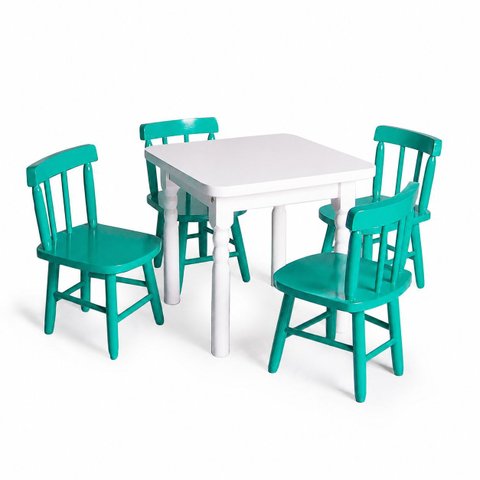 Conjunto Infantil 60x60 com 4 Cadeiras - Turquesa - Jm Móveis