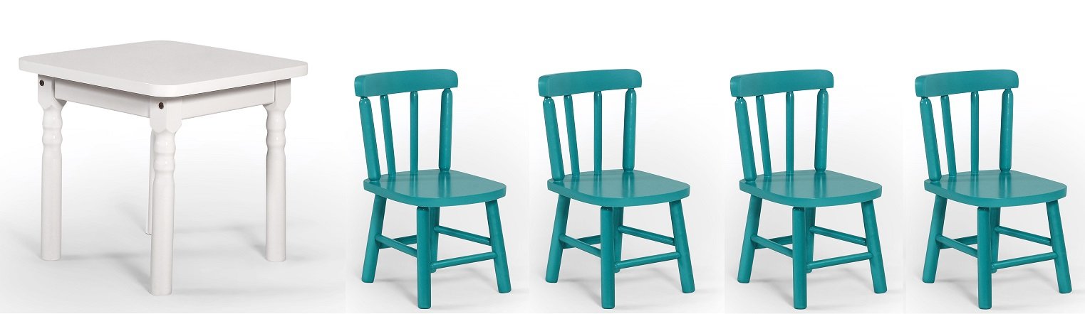 Conjunto Infantil 60x60 Com 4 Cadeiras - Turquesa - JM Móveis