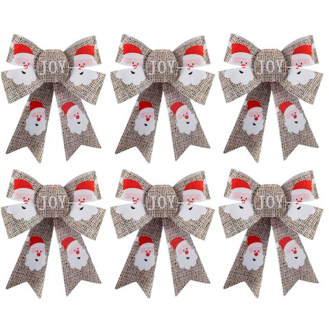 Kit Laço Acetinado PVC Linho Papai Noel 16cm 6 Unidades - Magizi