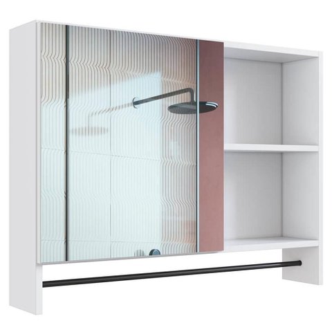 Armario para Banheiro 01 Porta com Espelho 80cm Branco Proddy