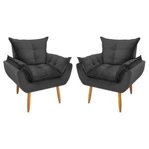 Kit 2 Poltronas Decorativa Opala Veludo Cinza Grafite