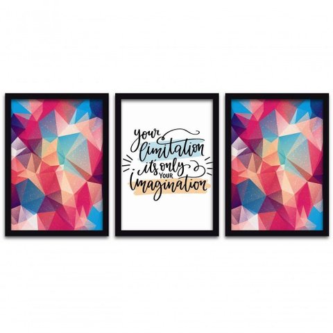 Kit Quadros 3 Pçs Mdf 30X40 Forma Frases 2 Moldura Preta
