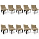 Ver imagem 1 de Kit 10 Cadeiras Estofadas para Sala de Jantar Base Fixa de Madeira Preto Lia Suede Marrom RT - Ibiza