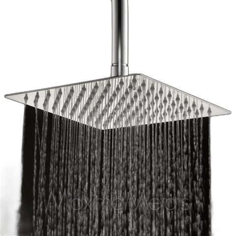 Ducha de Inox Quadrada 25x25 Cm de Teto Cromada Braço Redondo Pex
