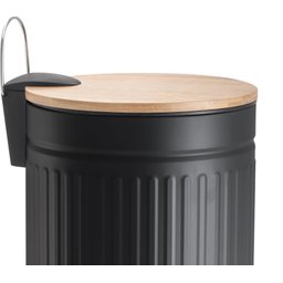 Lixeira Tampa de Bambu e Pedal com Amortecedor Fluted - Preta - 12 Litros - 2