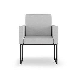 Poltrona Moderna Tecido Linho Cinza - Base de Ferro Preta - 2