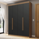 Ver imagem 1 de Guarda-Roupa Solteiro 4 Portas Batentes Rustic/Preto/Rustic Venus Madesa
