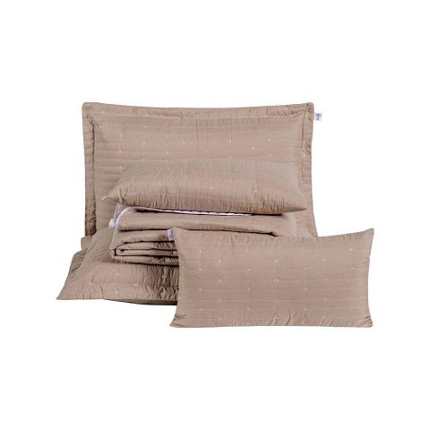 Kit Cobre Leito Casal Padrão 7 Peças Bordado Urbany 100% Poliéster Hipercal 400 Fios Cáqui