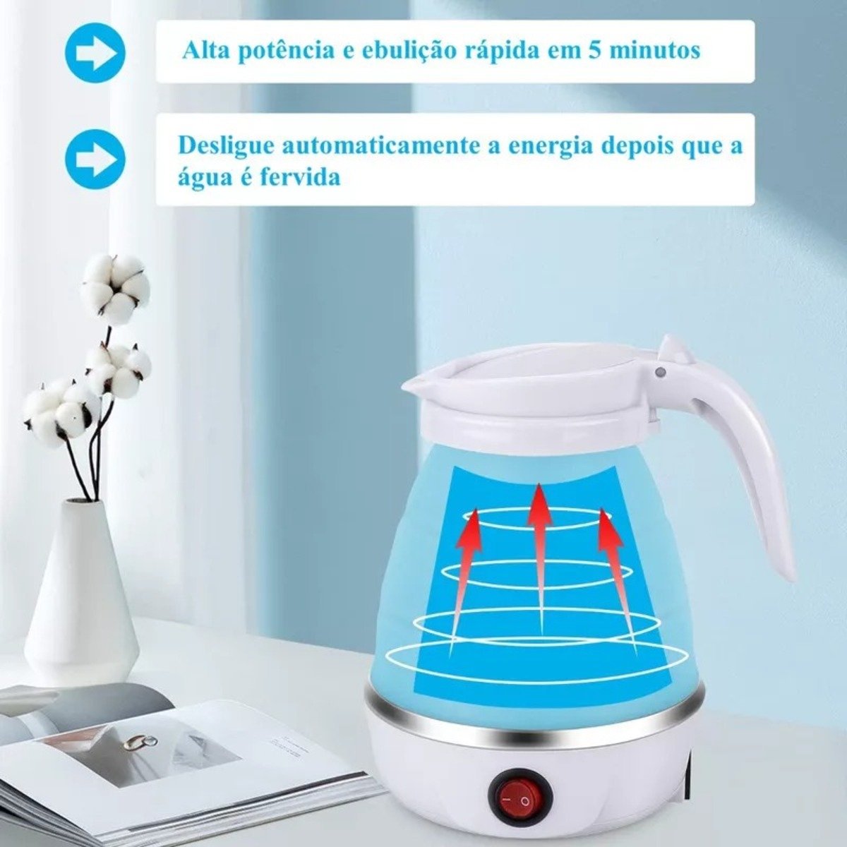 Chaleira Elétrica Dobrável Leve Prática e Compacta 110v Cor:azul - 2