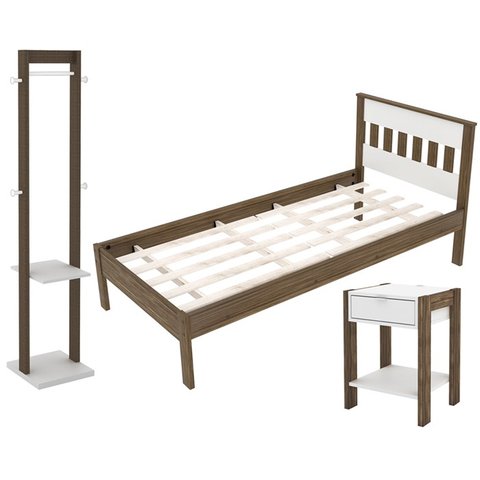 Quarto Solteiro 3 Peças CM8006 AZ1016 AZ1019 QT4 Nogal Branco Tecno Mobili