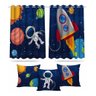 Kit Cortina Infantil Astronauta Menino + 3 Capas Almofadas - 1