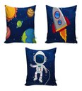 Ver imagem 3 de Kit Cortina Infantil Astronauta Menino + 3 Capas Almofadas