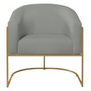 Ver imagem 2 de Poltrona Decorativa Jade Moderno Escritório Confortável Luxo Base de Ferro Dourado Linho