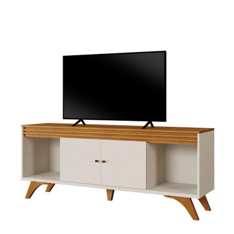 Rack Sevilha para TV 65" 160cm MDF com Portas Giratórias Off White Mavaular Móveis