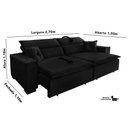 Ver imagem 3 de Sofá Londres 2.70m Retrátil e Reclinável Pillow Top - Preto