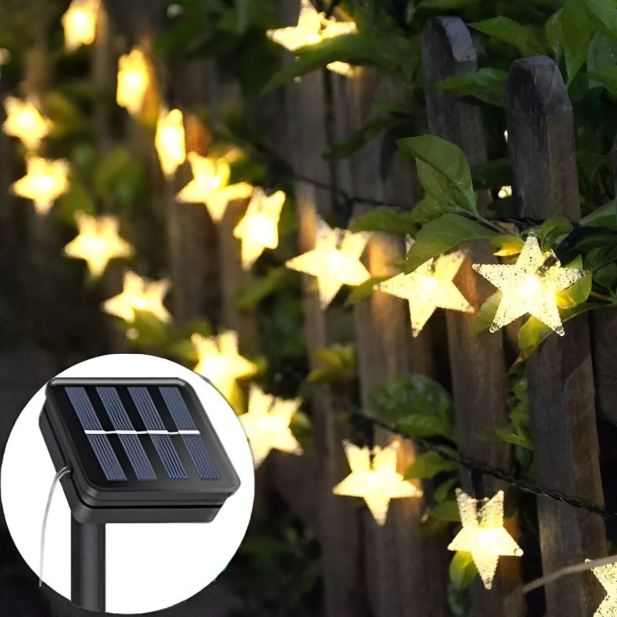 Cordão Leds Solar Lâmpadas Luzes Estrelas Amarela Natal 5m - 2