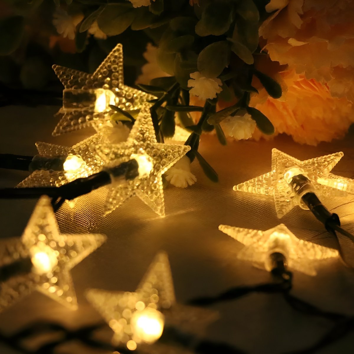 Cordão Leds Solar Lâmpadas Luzes Estrelas Amarela Natal 5m - 6