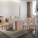 Ver imagem 1 de Mesa de Jantar Isadora 6 Lugares Tampo MDF com Vidro Serigrafado Creme 180cm Moderna