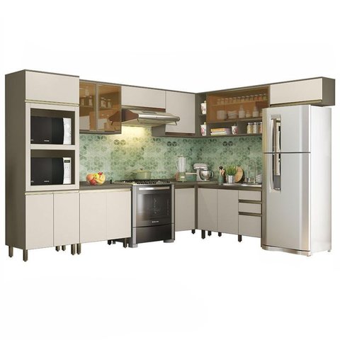 Cozinha Completa de Canto 9 Peças Connect Duna/cristal com Torre Quente 2 Fornos - Móveis Henn