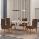 Ver imagem 1 de Mesa de Jantar Copper 120cm Tampo Mdf 4 Cadeiras Moderna Veludo Marrom/nat/off/serig. Off