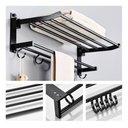 Ver imagem 3 de Toalheiro Varal Alumínio Inox C/ Prateleira e Ganchos Móveis:preto