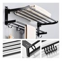 Ver imagem 3 de Toalheiro Varal Alumínio Inox C/ Prateleira e Ganchos Móveis:preto