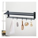 Ver imagem 2 de Toalheiro Varal Alumínio Inox C/ Prateleira e Ganchos Móveis:preto