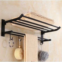 Toalheiro Varal Alumínio Inox C/ Prateleira e Ganchos Móveis:preto - 5