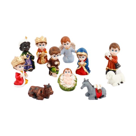 Presepio Natalino Infantil Enfeite Miniatura 11peças Resina Decoração