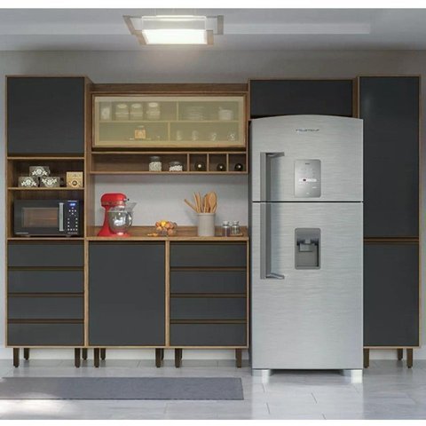 Cozinha Compacta Modulada 6 Peças 6 Portas 8 Gavetas Confort Cinza/Cinamomo/Grafite