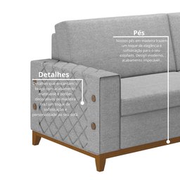 Sofá Living Vintage 3 Lugares 225cm em Linho Áspen - 6