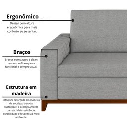 Sofá Living Vintage 3 Lugares 225cm em Linho Áspen - 5