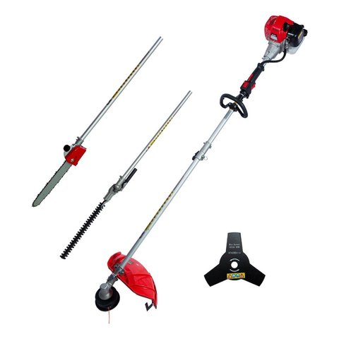 Roçadeira Multifuncional Gasolina 2T 25.4CC Carretel e Lâmina 3P, Motopoda e Podador de Cerca Viva T Vermelho Toyama