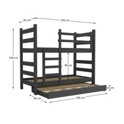 Treliche Madeira Maciça - vira 2 Camas - com Colchões Inclusos Dubai Multimóveis CR35107 Preto - 3