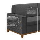 Ver imagem 6 de Sofá Living Vintage 3 Lugares 225cm em Linho Áspen Cinza Grafite