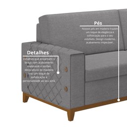Sofá Living Vintage 3 Lugares 225cm em Linho Áspen - 6