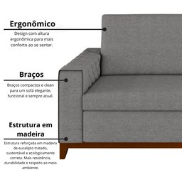 Sofá Living Vintage 3 Lugares 225cm em Linho Áspen - 5