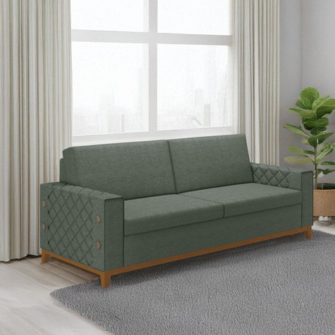 Sofá Living Vintage 3 Lugares 225cm em Linho Áspen Verde Eucalipto